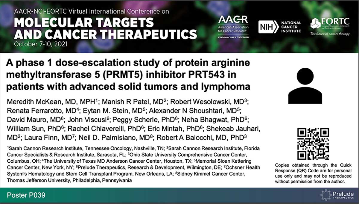 A phase 1 dose-escalation study of protein arginine methyltransferase 5 (PRMT5) inhibitor PRT543 in patients with advanced solid tumors and lymphoma