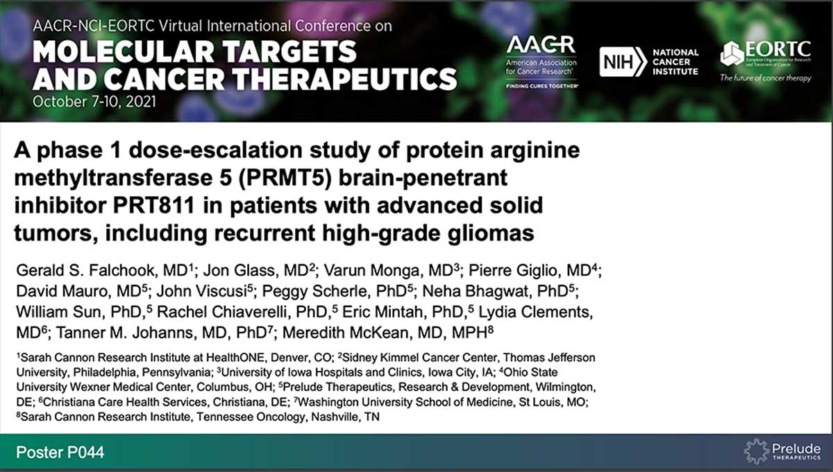 A phase 1 dose-escalation study of protein arginine methyltransferase 5 (PRMT5) brain-penetrant inhibitor PRT811 in patients with advanced solid tumors, including recurrent high-grade gliomas